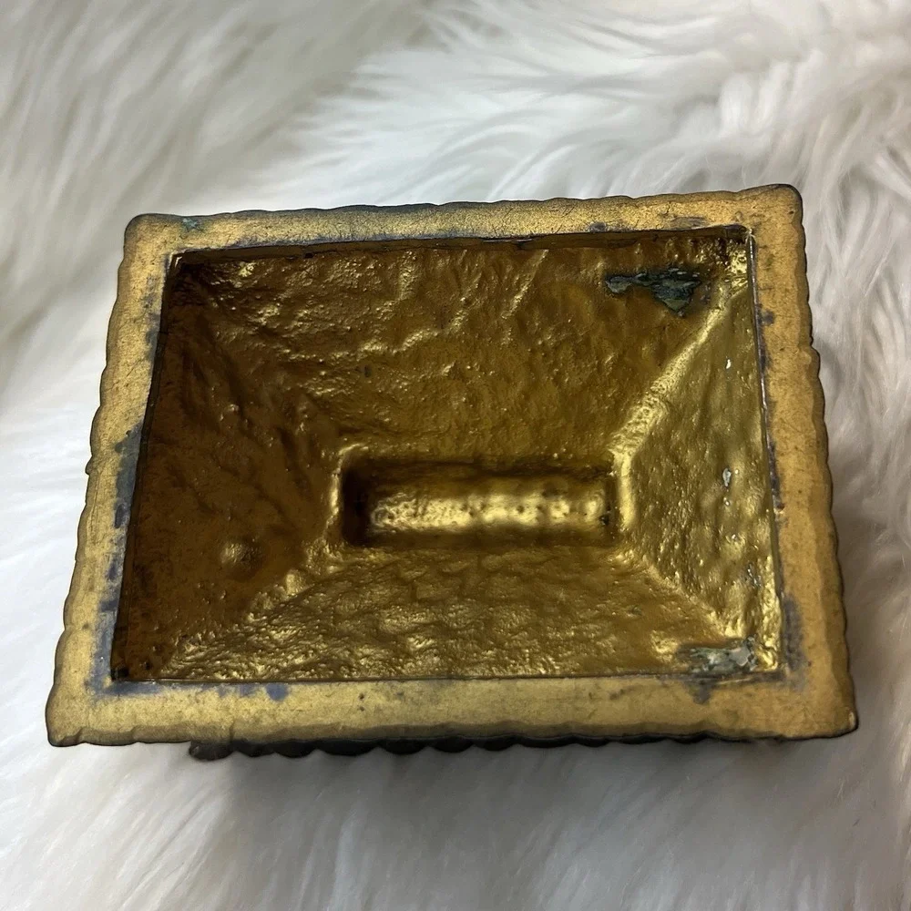 Antique Japanese Metal Trinket Box Thatched Roof Cottage Minka Made in Japan 579
